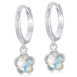 Kryształowe kwiaty z opalizującym kamieniem srebrne kolczyki koła zatrzaski