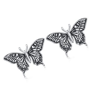 Czarne motylki srebrne kolczyki sztyfty srebro 925