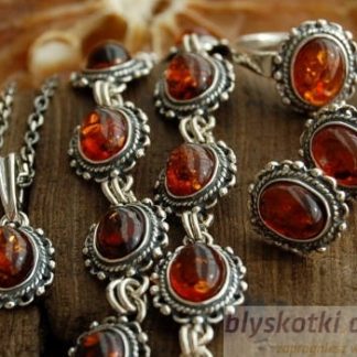 COGNAC - srebrny komplet z bursztynem