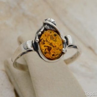 BESKA - srebrny pierścionek z bursztynem koniakowy