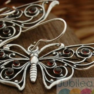 MOTYLE - srebrne secesyjne kolczyki z granatem