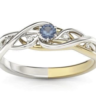 Pierścionek z białego i żółtego złota z szafirem i brylantami BP-75BZ