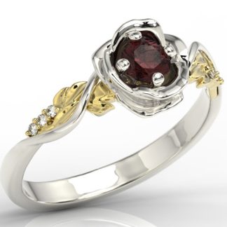 Pierścionek złoty w kształcie róży z granatem i brylantami LP-7730BZ