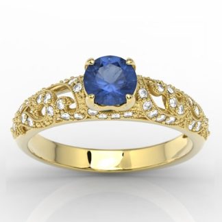 Pierścionek zaręczynowy z żółtego złota z szafirem i cyrkoniami BP-50Z-C