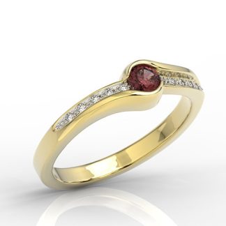 Pierścionek z żółtego złota z granatem i brylantami F/VS, BP-3418Z-R