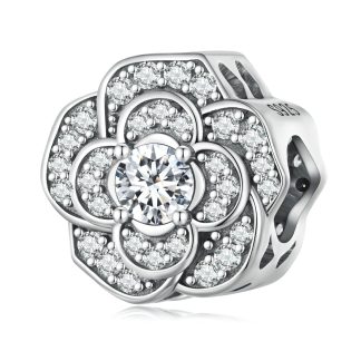 Kwiat róży z kryształów srebrny charms koralik beads
