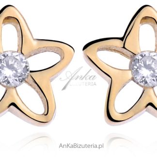 Kolczyki srebrne pozłacane kwiatki z cyrkonią