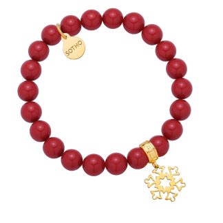 Czerwona bransoletka z pereł SWAROVSKI® CRYSTAL ze złotym płatkiem śniegu