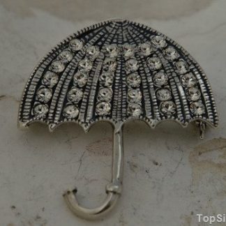 PARASOLKA - srebrna broszka 32kryształki Swarovskiegoi