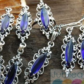 TOMARA - srebrny komplet z szafirem