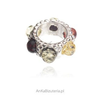 Charms srebrny z kolorowym bursztynem do  bransoletek