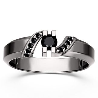 Pierścionek ze złota rodowanego na czarno z czarnymi szafirami JP-66B-R-CZ