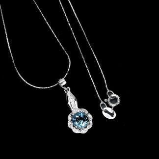 Naszyjnik srebrny 925 London Blue topaz cyrkonie13