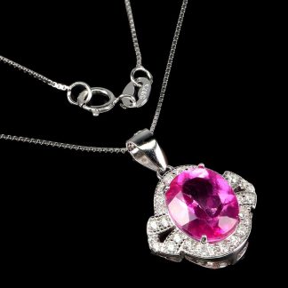 Delikatny 925 naszyjnik naturalny różowy topaz cyrkonie