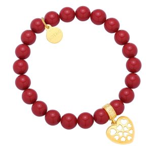 Czerwona bransoletka perły SWAROVSKI® CRYSTAL ze złotym serduszkiem