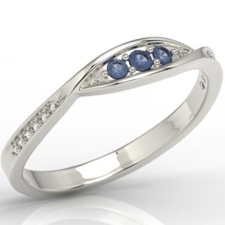 Pierścionek z białego złota z szafirami i brylantami AP-97B