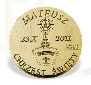Grosz "na szczęście" ze złota D-3Z doskonały prezent na chrzest