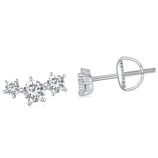 Srebrne potrójne kolczyki sztyfty Moissanity 0,1 ct srebro 925