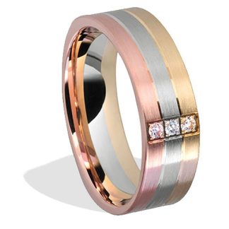 Obrączka z czerwonego, żółtego i białego złota palladowego ŁN-08CBZ-light-k