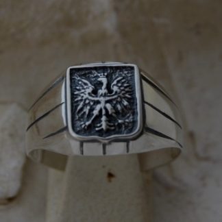 GODŁO - srebrny sygnet z orłem w koronie