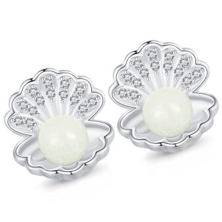 Muszla ze świecącą perłą kolczyki sztyfty srebro 925