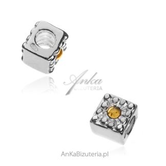 Charms srebrny z bursztynem do bransoletek modułowa z cytrynowym