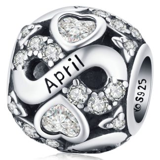 Srebrny charms koralik miesiąc Kwiecień z kryształkami beads srebro 925