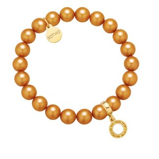 Karmelowa bransoletka z pereł SWAROVSKI® CRYSTAL ze złotą okrągłą zawieszką