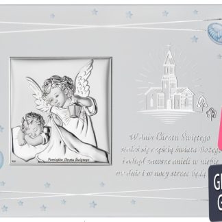 Obrazek srebrny na panelu pamiątka chrztu św. 20*15 cm dla chłopca