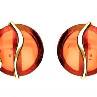 Kolczyki srebrne pozłacane  duże z bursztynem- elegancka biżuteria damska