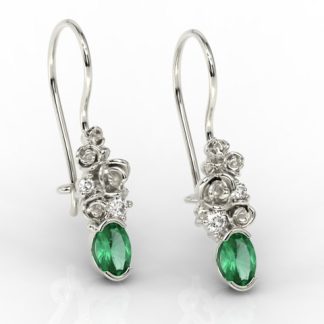 Kolczyki na agrafce z białego złota ze szmaragdami i diamentami APK-39B
