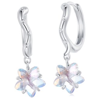 Srebrne koła z opalizującymi kwiatkami kolczyki zatrzaski srebro 925