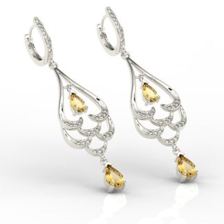 Kolczyki wiszące z białego złota z cytrynami i diamentami BP-38B