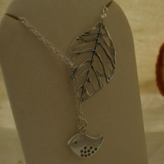 PTASZEK NA LISTKU - srebrny naszyjnik