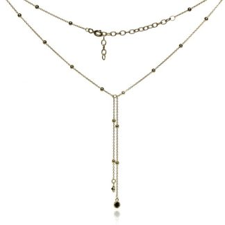 Srebrny naszyjnik pozłacany krawat z czarnymi cyrkoniami