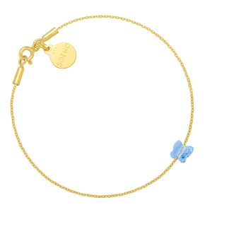 Złota bransoletka zdobiona niebieskim motylkiem SWAROVSKI® CRYSTAL