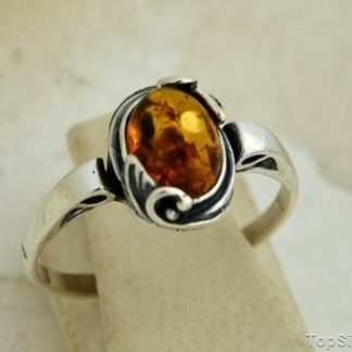 INES - srebrny pierścionek z bursztynem