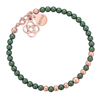 Zielona bransoletka z pereł SWAROVSKI® CRYSTAL z rozetką z różowego złota