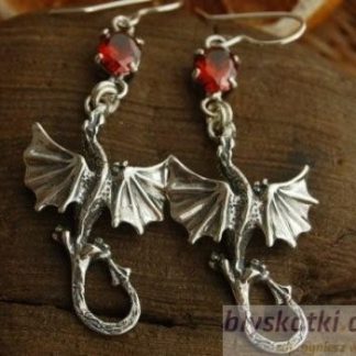 DRAGON - srebrne kolczyki smok z granatem