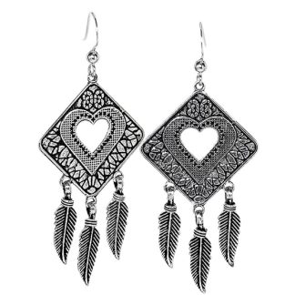 Długie srebrne kolczyki serce kwadrat