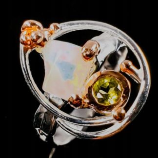Artystyczny pierścionek oliwin opal ognisty r 16