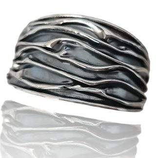 Piękna szeroka bransoletka srebrna oksydowana marszczona -biżuteria artystyczna torino