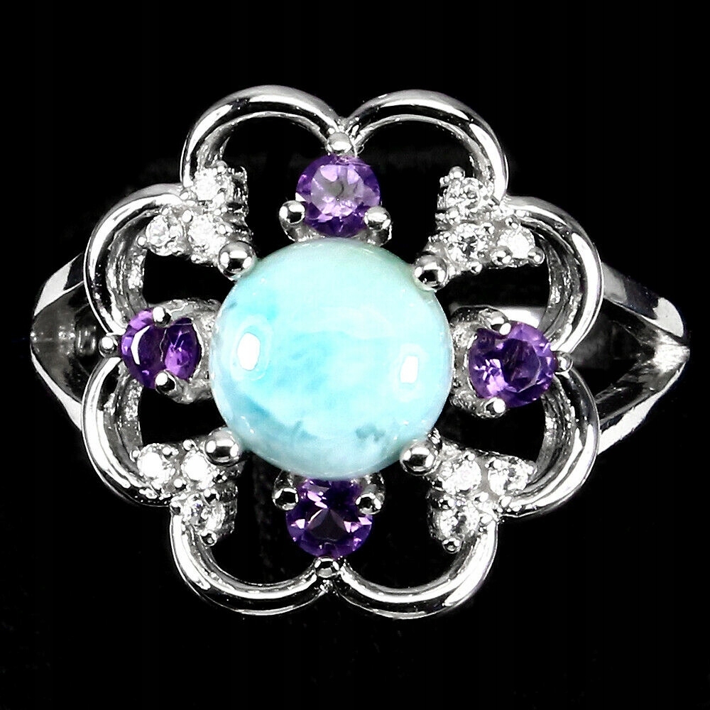 Pierścionek naturalny larimar ametysty 925 r 16.5