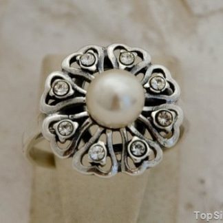 EMPIRE - srebrny pierścionek z perłą i kryształkami Svarovskiego