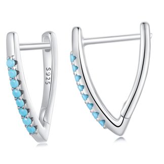 Srebrne kolczyki w kształcie V z turkusowymi kryształkami koła zatrzaski srebro 925