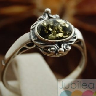 LUNGA - srebrny pierścionek z bursztynem