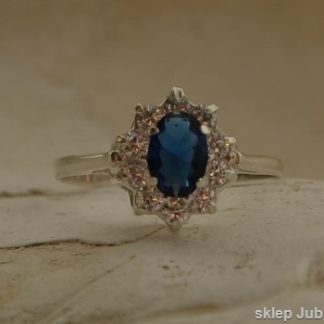 FIONA - srebrny pierścionek z szafirem i cyrkonie