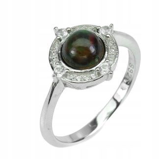 Pierścionek r 11 naturalny opal czarny cyrkonie