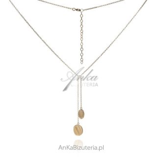 Piękny naszyjnik srebrny krawatka pozłacana z owalnymi  kółeczkami satynowanymi