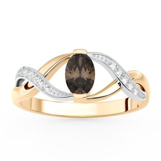Pierścionek z żółtego i białego złota z kwarcem dymnym i brylantami AP-69ZB